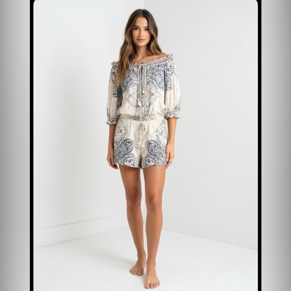 Hale Bob Off-Shoulder Printed Romper